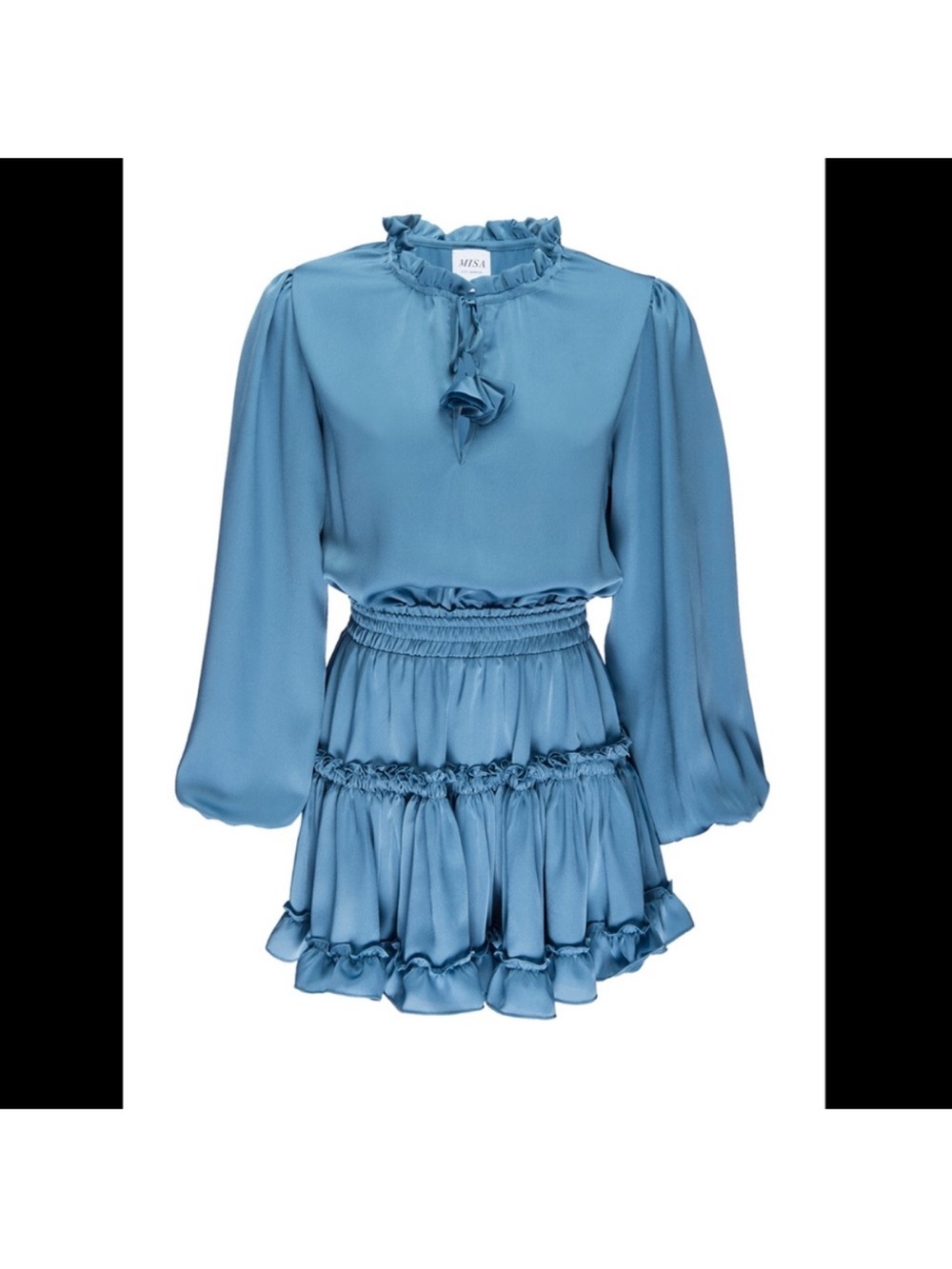 Misa Los Angeles Lorena Dusty Blue Ruffle Mini Dress